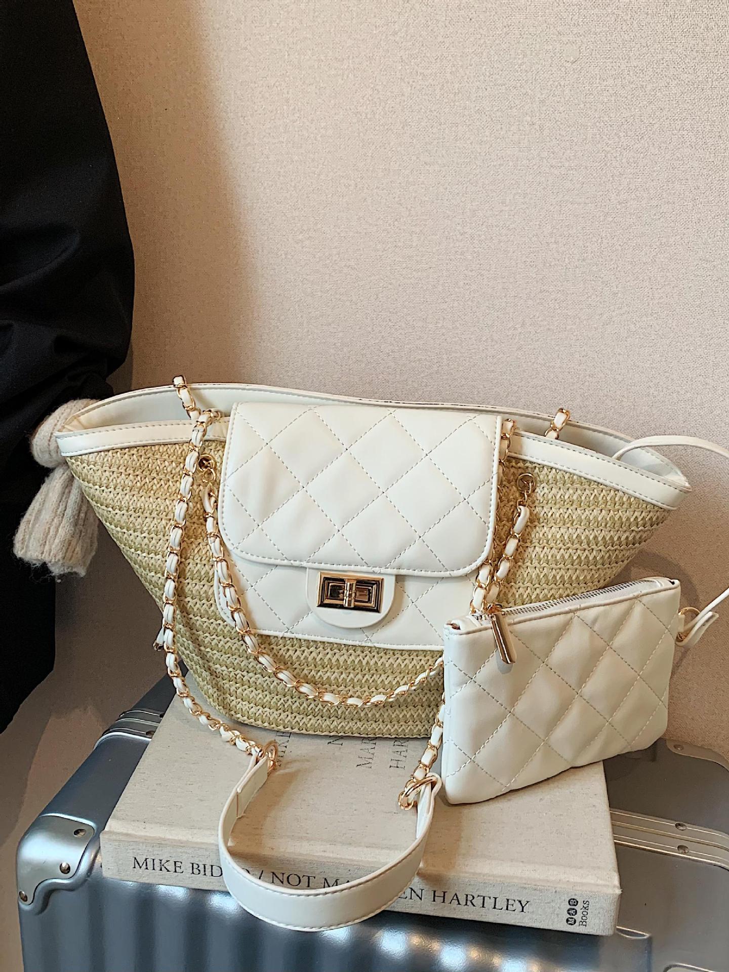 Women's Summer Popular Super Classic Style Woven Seaside Play Rhombus Bucket Bag