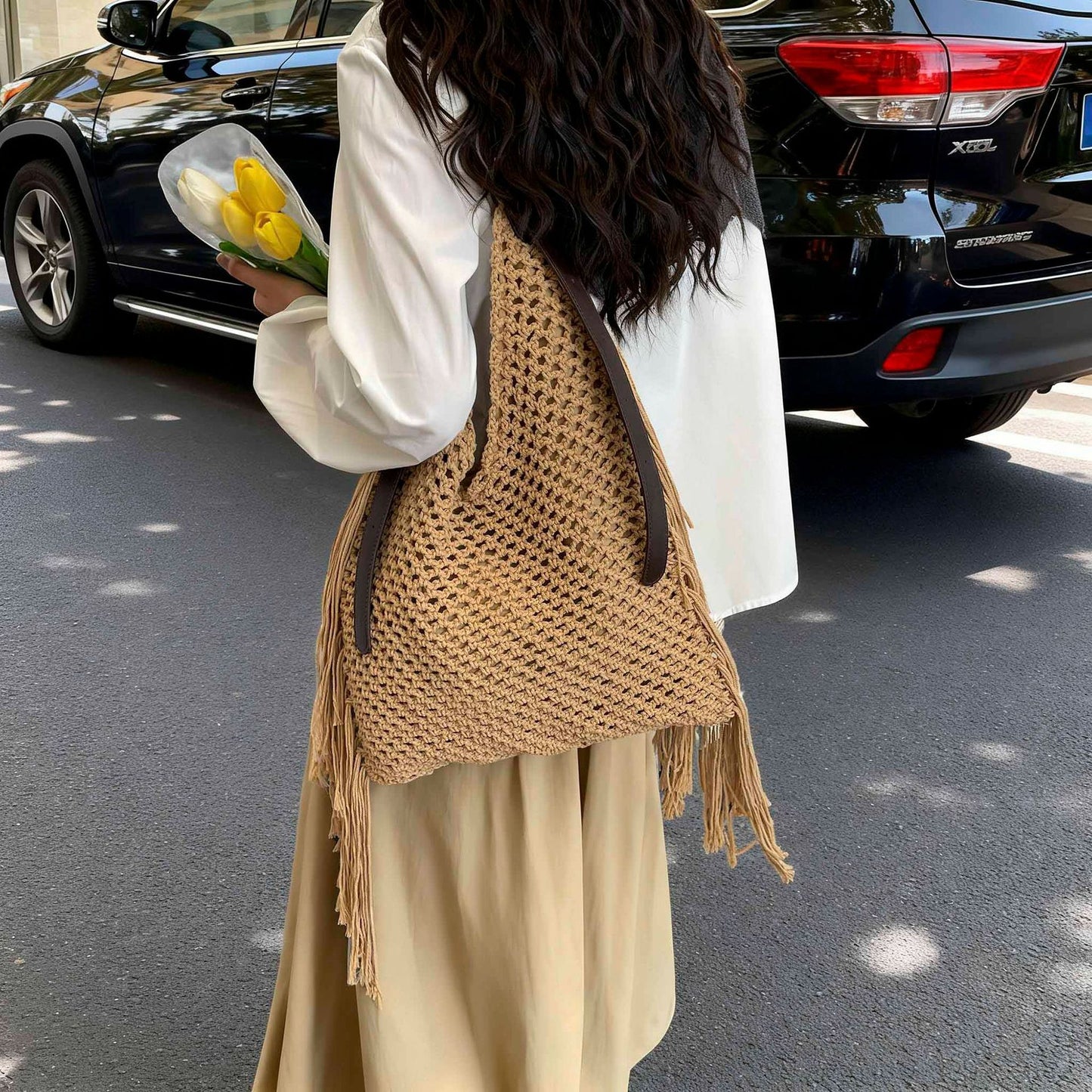Women's Retro Tassel Woven Beach Summer Commuter Tote Bag