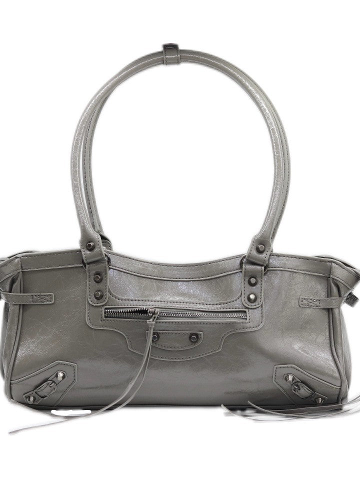 Pu Leather Motorcycle French Stick Button Women's Shoulder Bag