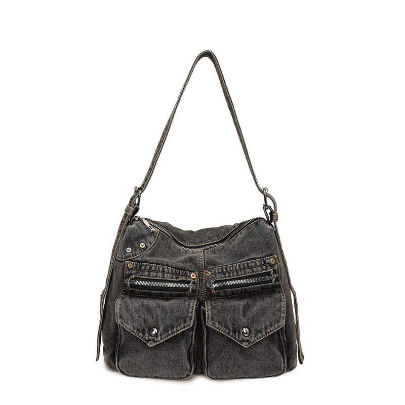 Motorcycle Double Pocket Denim Female Large Capacity Tote Bags