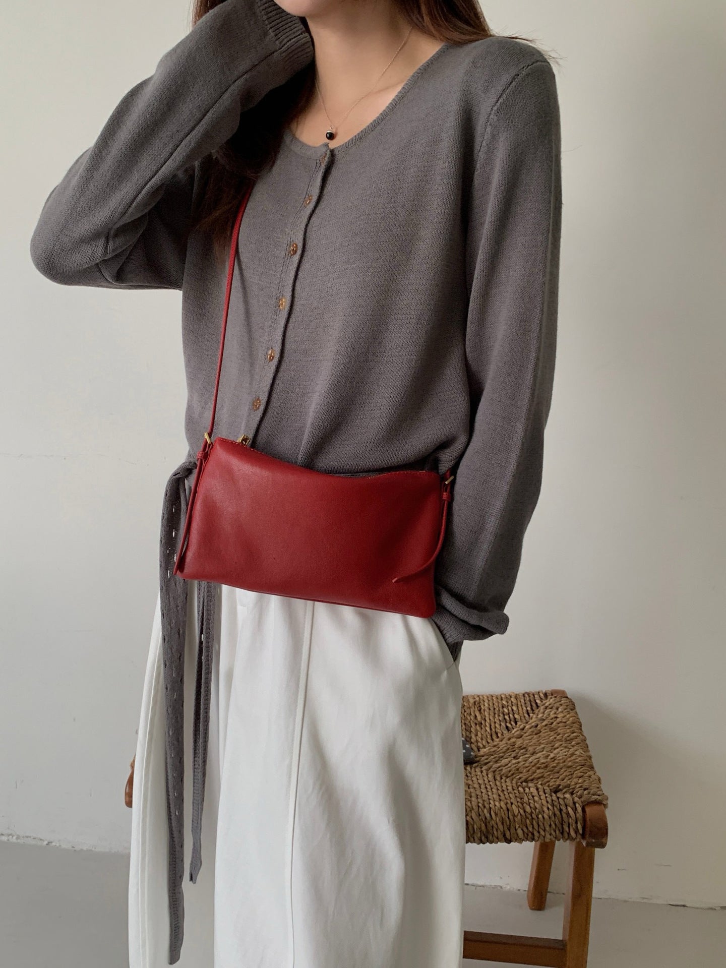 Women's Sheepskin Versatile Exquisite Carrying Genuine Leather Women's Messenger Bag