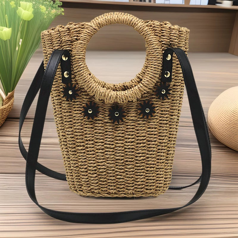 Women's Summer Hand-woven Pearl Flower Ethnic Style Straw One Beach Bags
