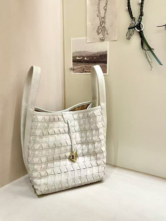 Bamboo Basket Rhombic Ribbed Fashionable Vegetable Handbags