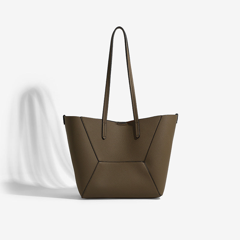 Women's Niche Retro Patchwork Contrast Color Trendy Large Capacity Commuter Son Tote Bag