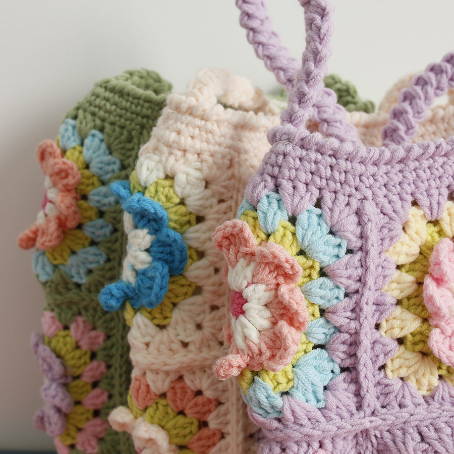 Women's Sweet Hand-woven Laminate Fresh Flower Wool Bags