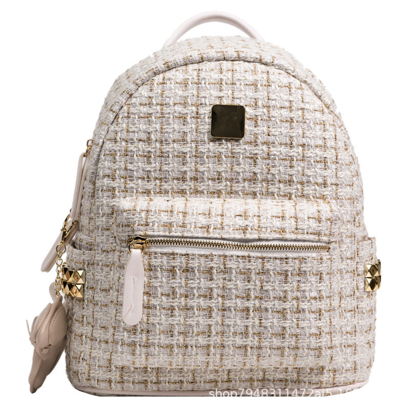 Women's Mini Textured Gold Plaid Shoulders Women's Backpack