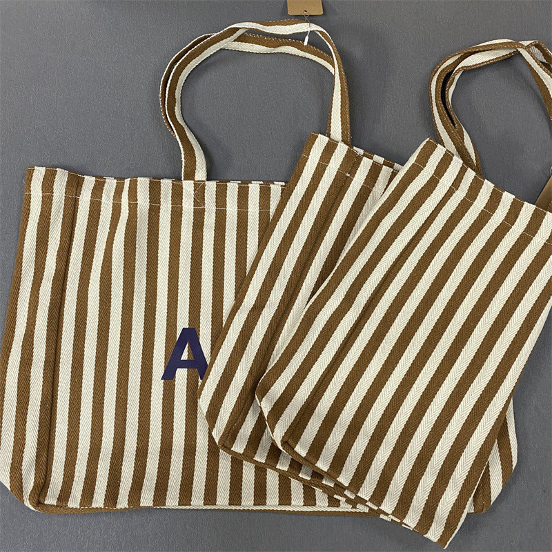 Popular Vertical Stripe Shopping Unisex Canvas Shoulder Bags