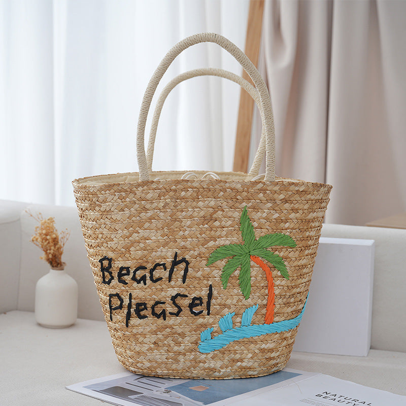 Women's Summer Woven Straw Seaside Vacation Weaving Embroidered Handbags