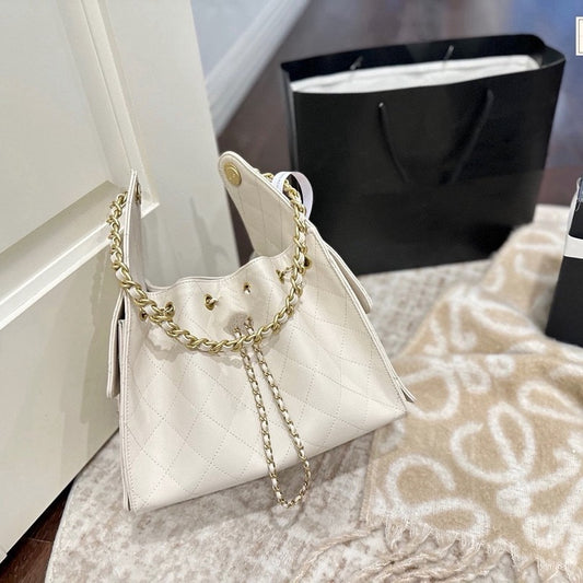Hobo Black Gold Lychee Pattern Cowhide Portable Women's Shoulder Bag