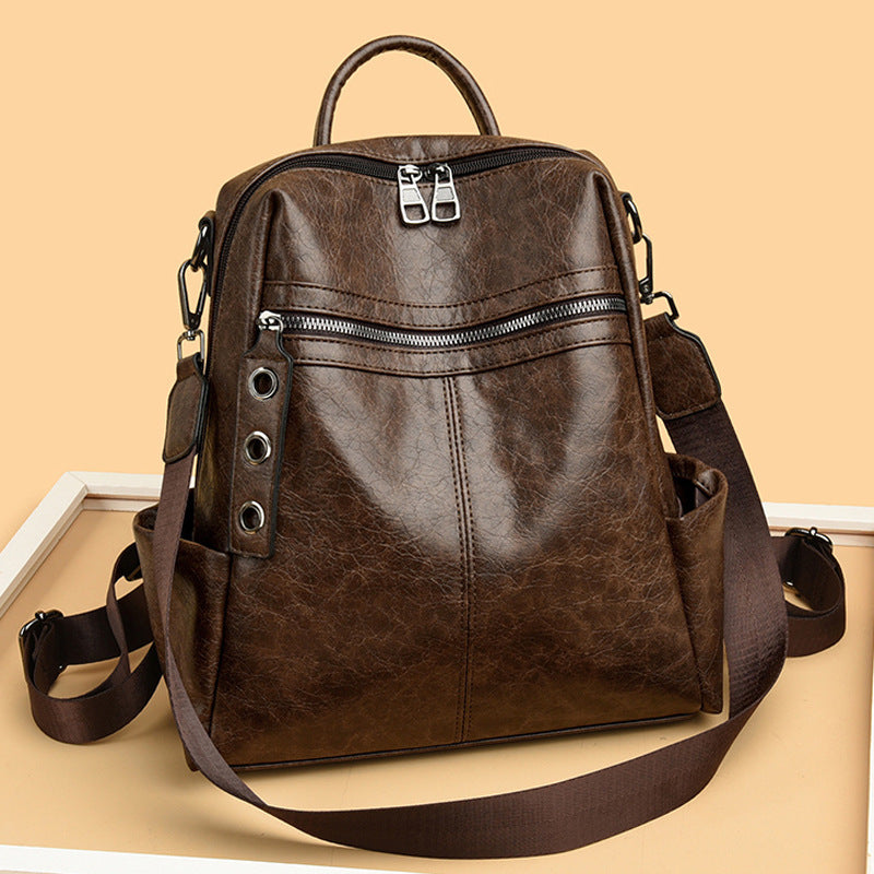 Women's Retro Soft Leather Trendy Large Capacity Commuter Women's Backpack