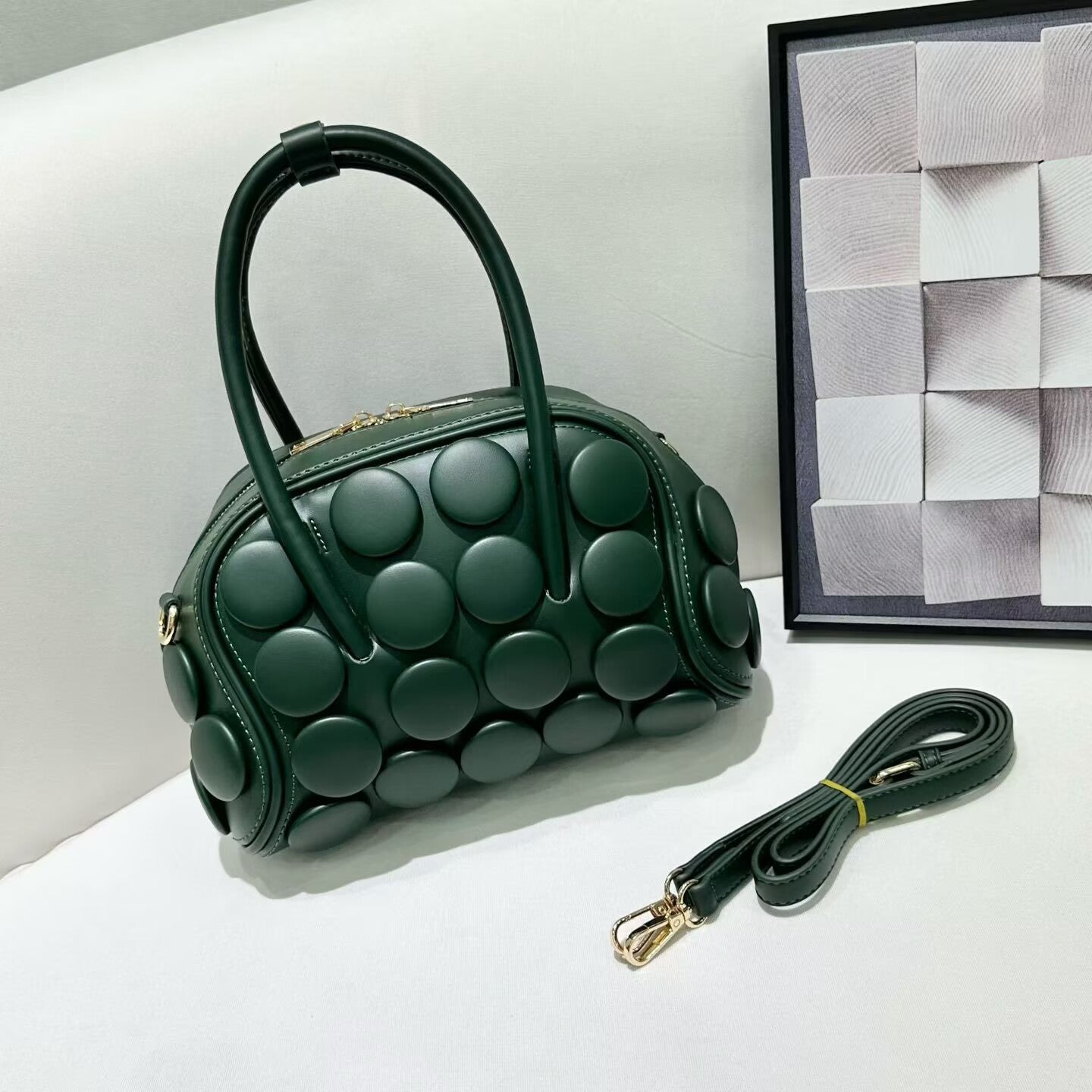 Women's Round Handmade Button Classic Fashion Portable Underarm Bag