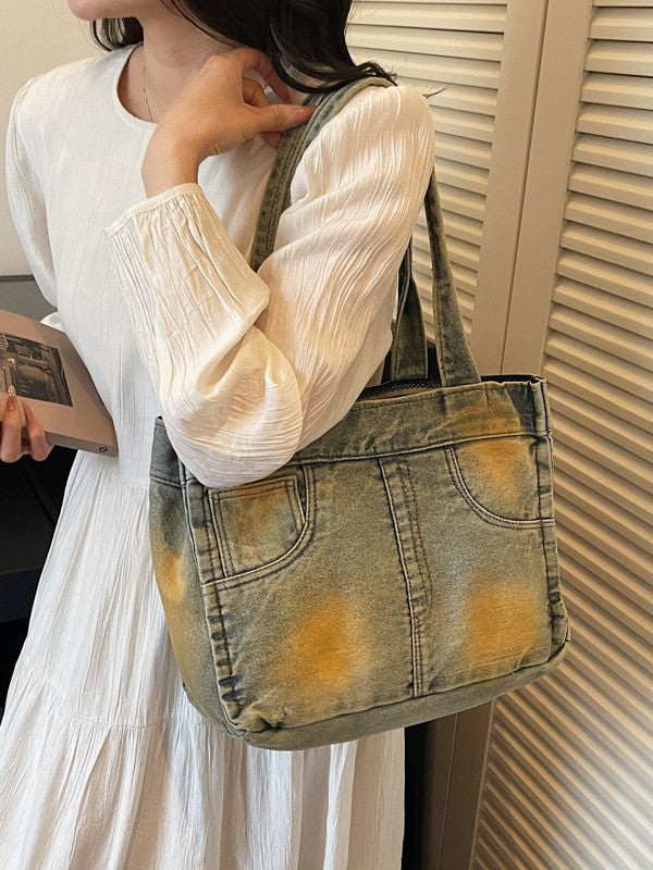 Women's Worn Looking Washed-out Denim Advanced Sense Everyday Joker Women's Shoulder Bag