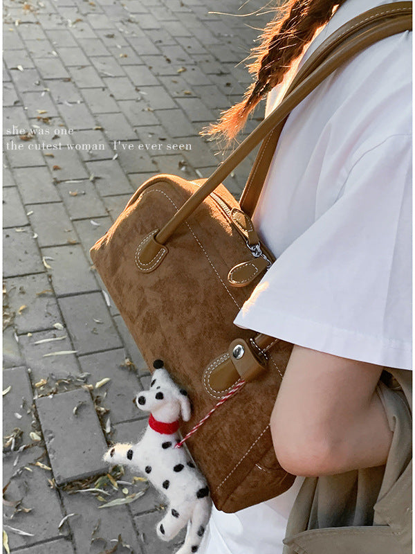 Women's Retro High-grade Simple Portable Suede Bowling Underarm Bag