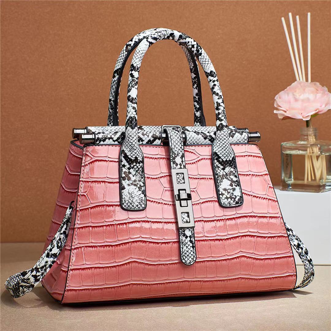 Women's Large Capacity Color Matching Western Style Textured Crocodile Pattern Simple Bags
