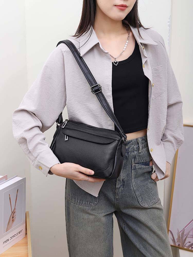 Women's Niche Lightweight Mobile First Layer Cowhide Leather Men's Bags
