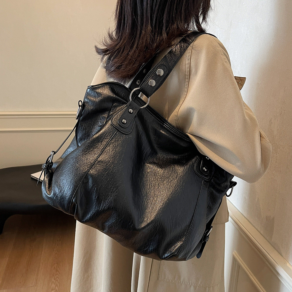 Fashion Simple Solid Color Everyday Joker Large Capacity Retro Tote Bag