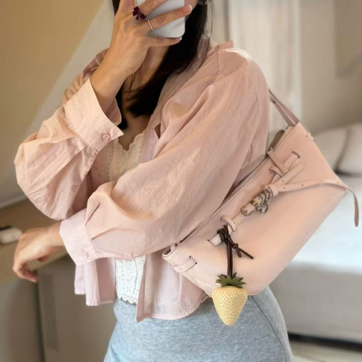 Korean Style Niche Leather Pastel Minimalist Retro Women's Shoulder Bag