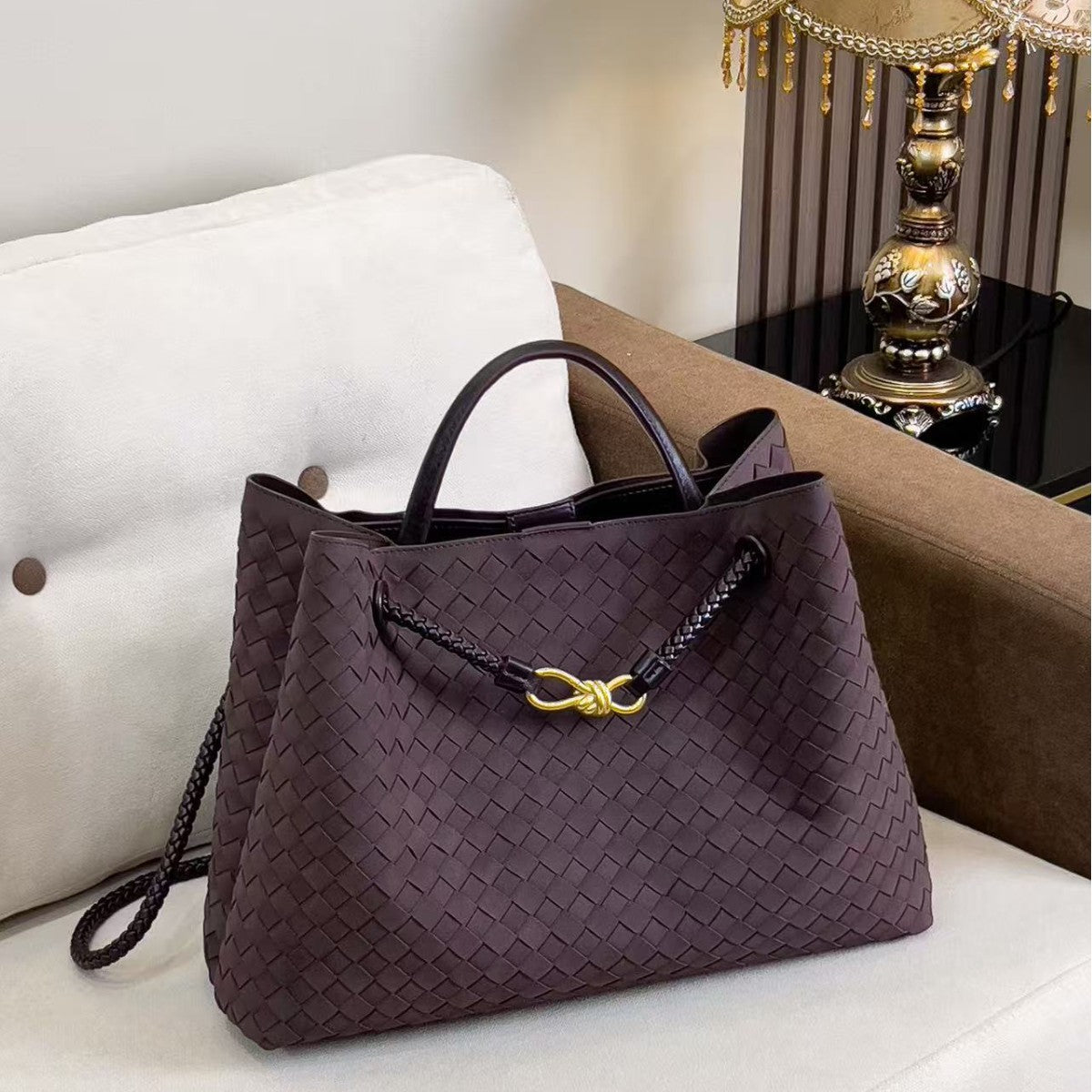 Women's Woven Large Capacity Totes Grid For Tote Bag