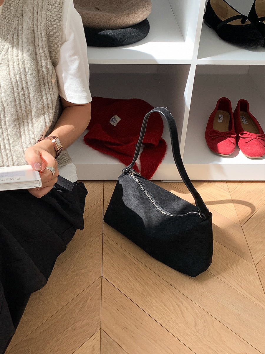 Korean Style Daily Commuter Solid Color Suede Women's Shoulder Bag