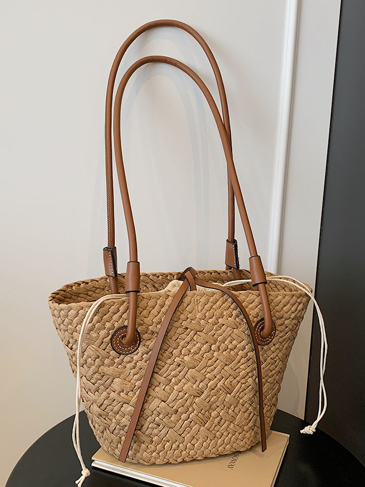 Women's Fashion Seaside Vacation Style Straw Vegetable Basket Minority Simple Large Women's Messenger Bag