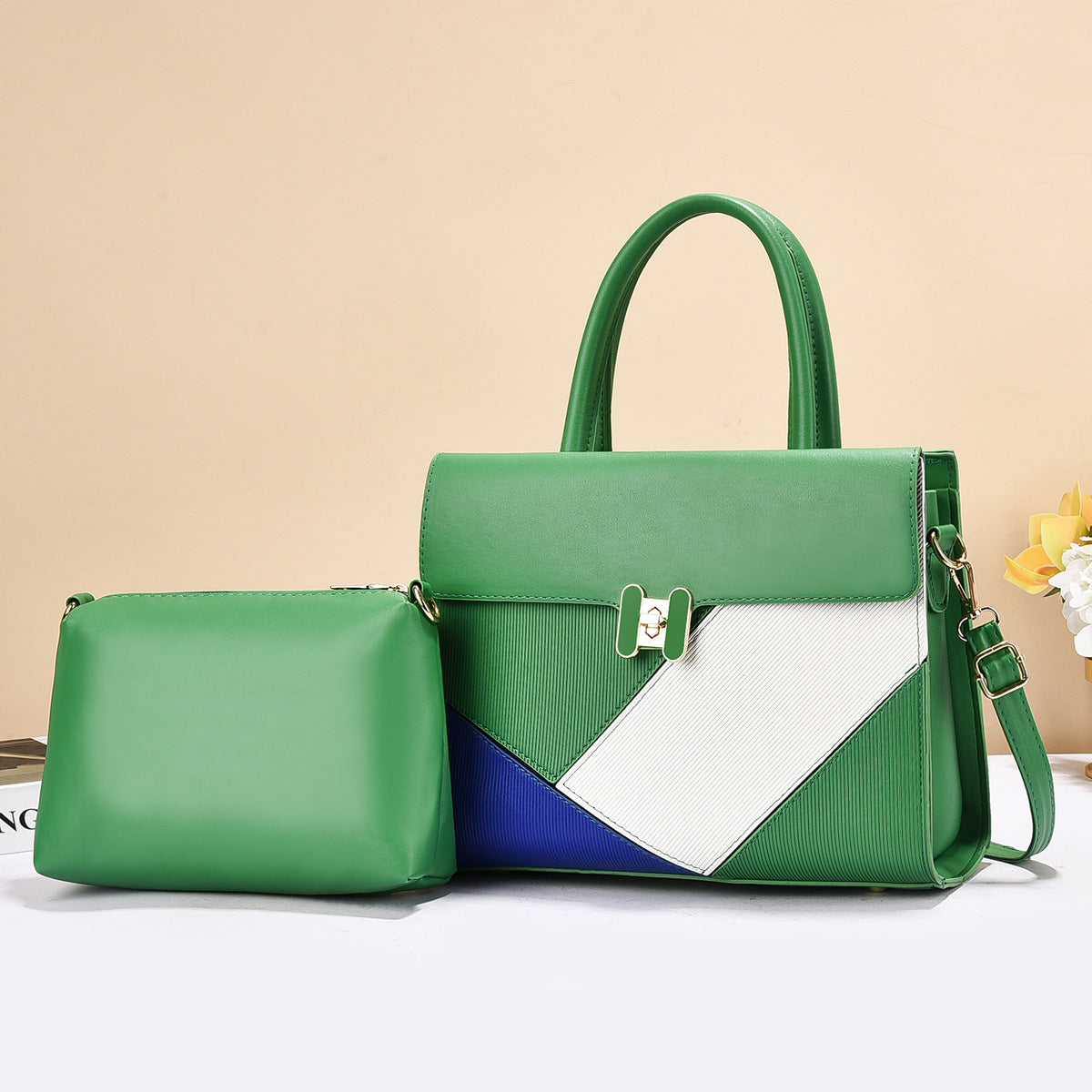 Women's High-grade Color Matching Texture Patchwork Western Style Handbags