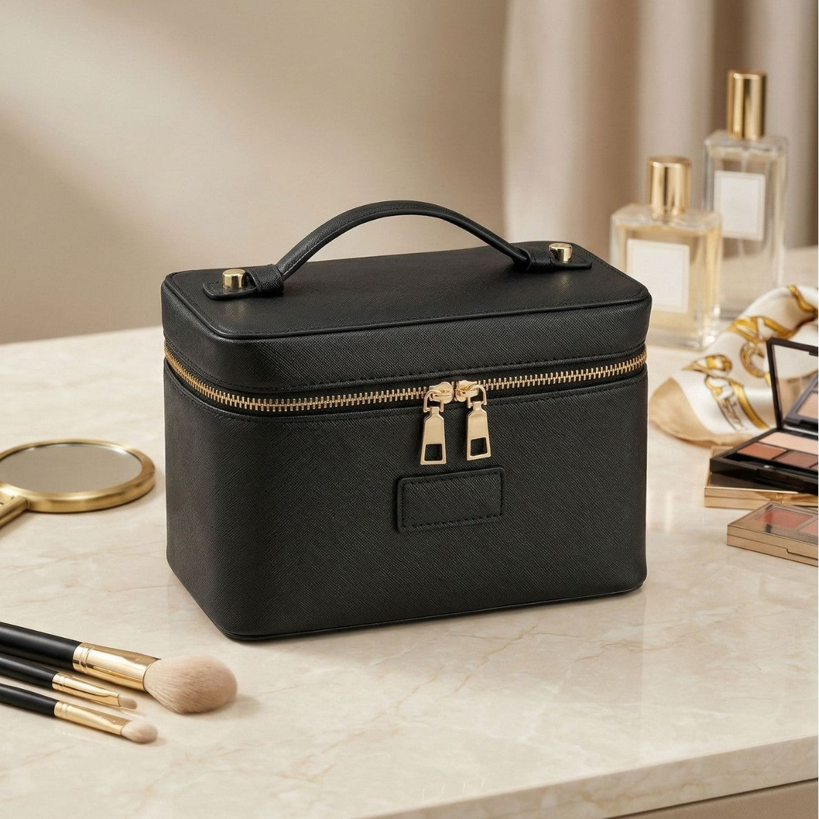 Portable With Compartment Large Capacity Leather Makeup Bag