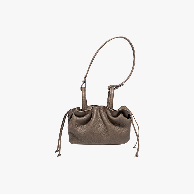 Women's Streamline Series Pleated Underarm Leather Bucket Bag