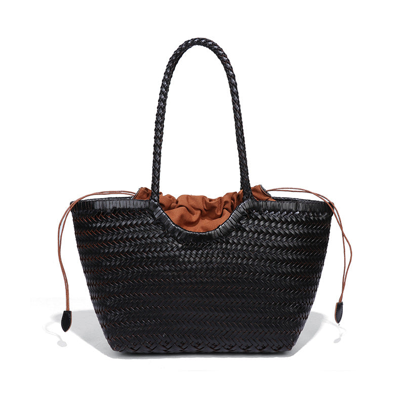 Women's Retro Authentic Leather Weave Vegetable Basket Style Bags