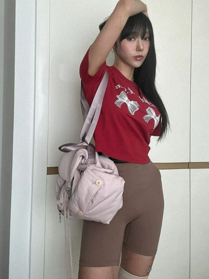 Women's Niche Pocket Button Drawstring Nylon Mechanical Backpacks