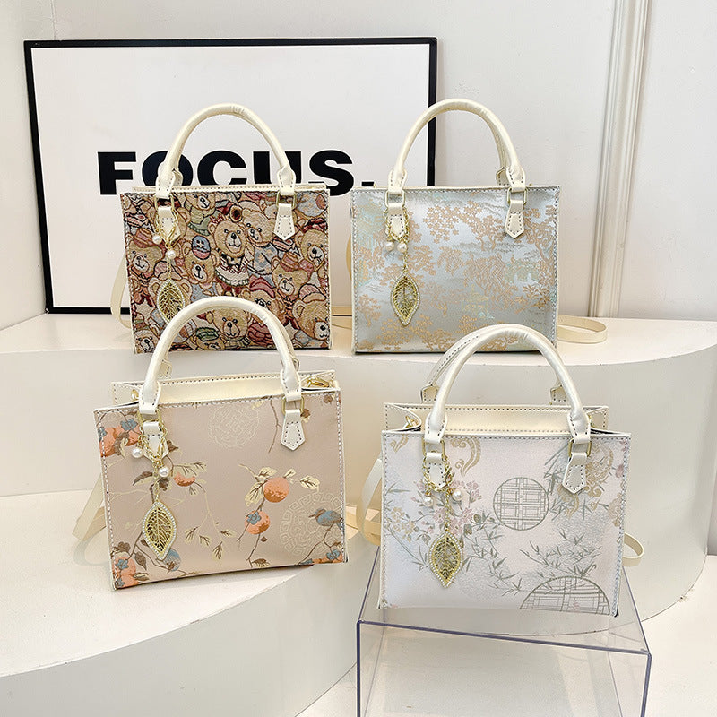 Women's Texture Hand-held Simple Retro Contrast Color Bags