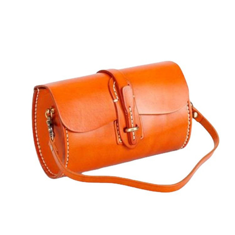 Women's Artificial Sewing Round First Layer Cowhide Bags