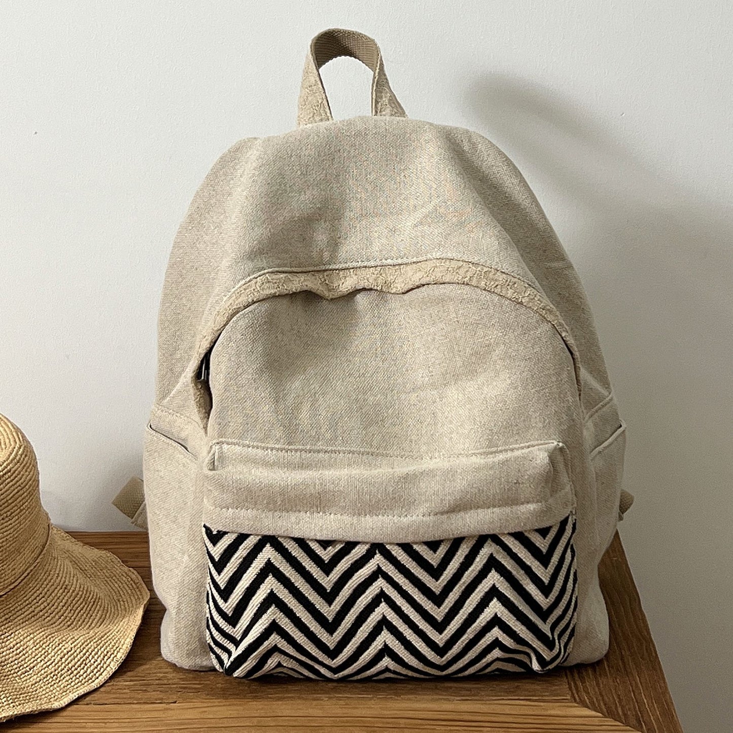 Women's Cotton Linen Large Capacity Canvas College Women's Backpack