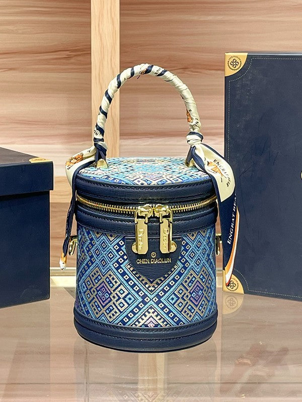 Jin Ethnic Style Creative Fortune Chinese Embroidery Round Bucket Bags