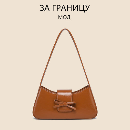 Women's Baguette Versatile Fashion Leather Niche Bow Bags