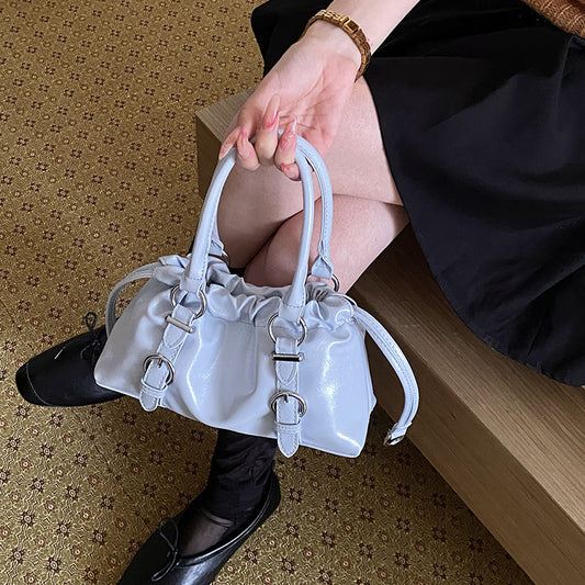 Women's Korean Style Soft Leather Pleated Portable Cloud Fashionable Texture Women's Shoulder Bag