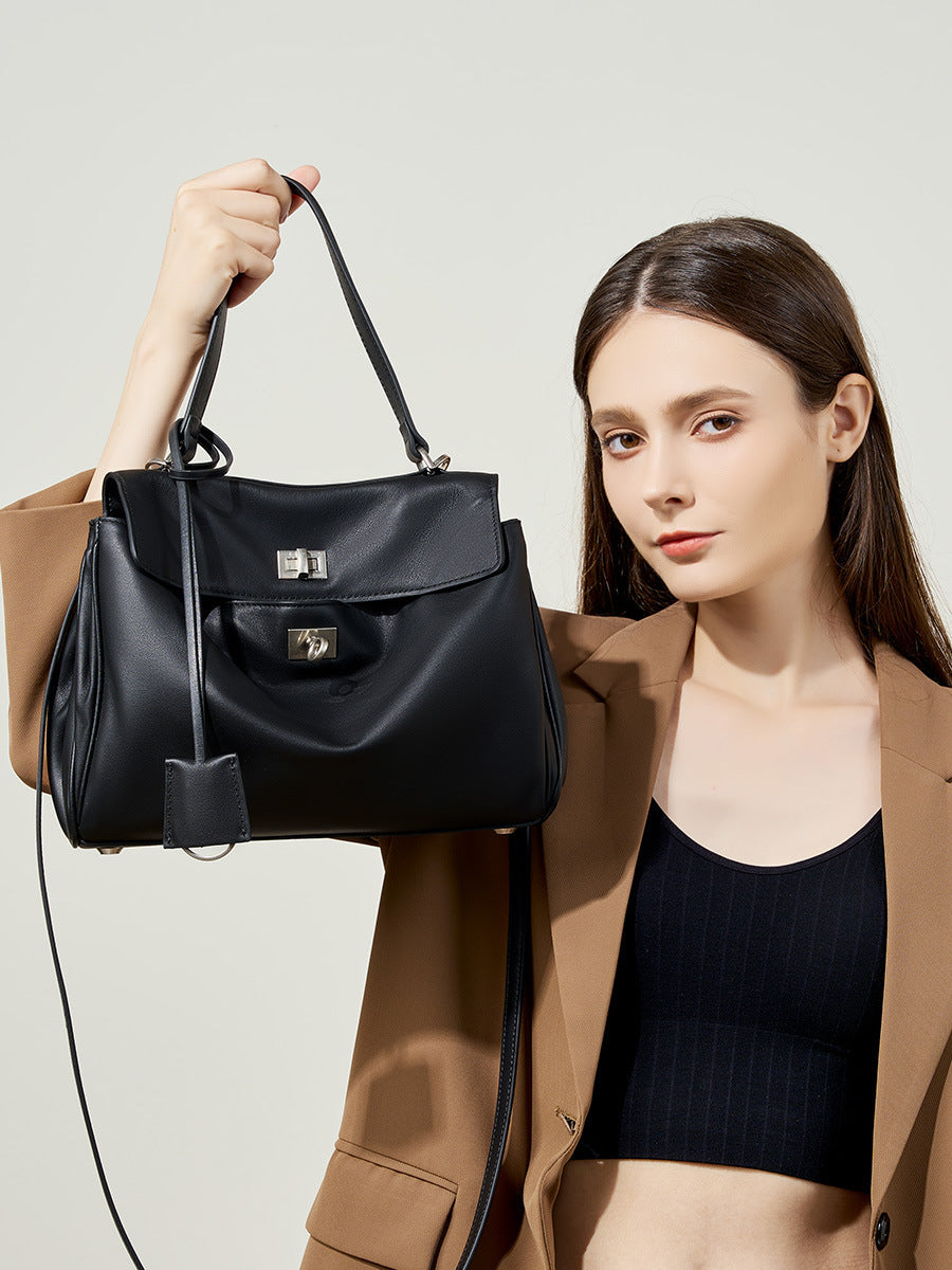 Large Capacity Smooth Calfskin Portable Commuter Tote Bags