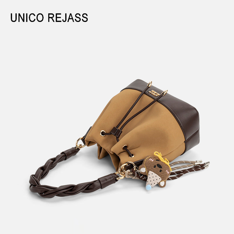 Women's Textured Bright Leather Portable High-grade Light Luxury Bucket Bag