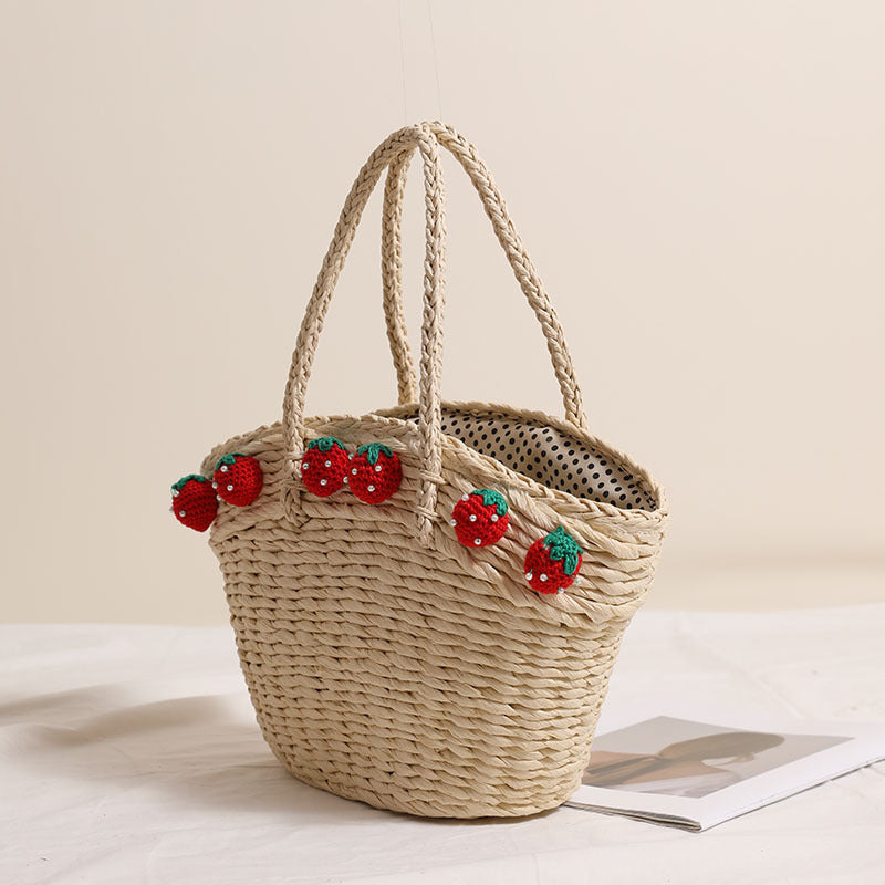 Straw Solid Color Hand Carrying Large Capacity Woven Vacation Style Bags