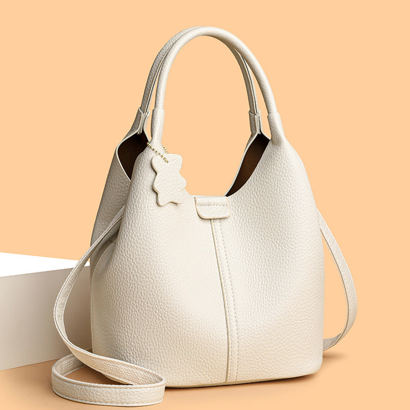 Women's French Hand Carrying Vegetable Basket Soft Leather Pattern High Tote Bags