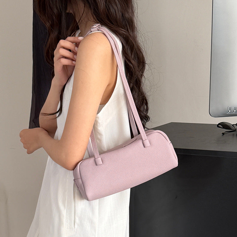 Women's Bowling Genuine Leather Baguette Underarm Niche First Layer Cowhide Women's Shoulder Bag