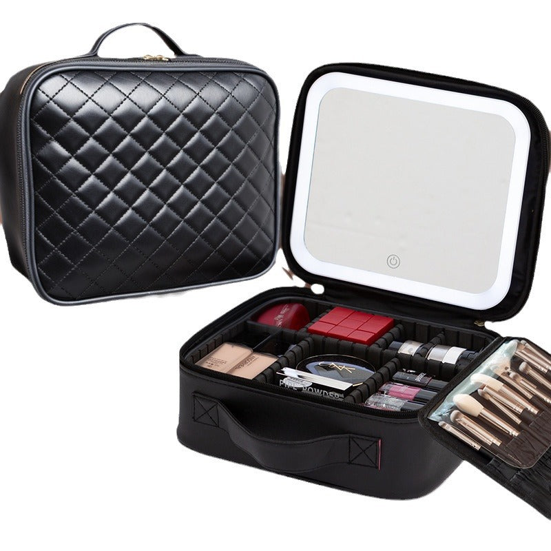 Full Screen Mirror With Light Carry-on Large Capacity Portable Makeup Bag