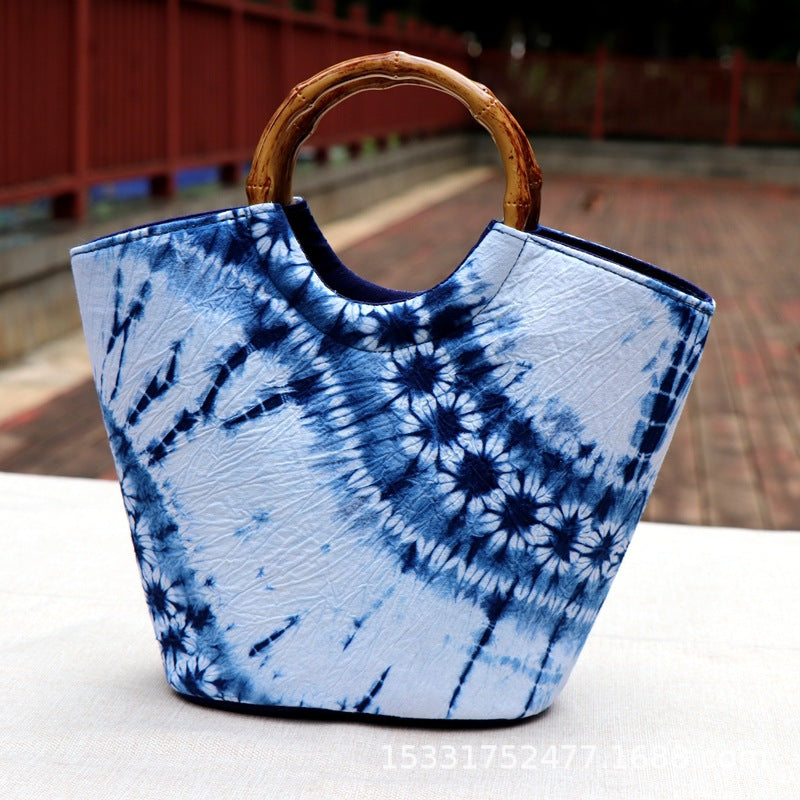 Yunnan National Style Tie-dyeing Cloth Handmade Cotton Canvas Bamboo Commemorative Women's Handbag