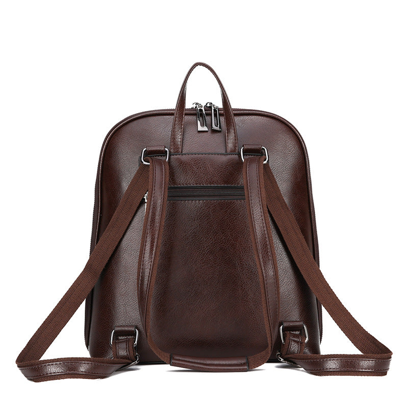 Men's Summer Sandwich Zipper Leather Storage Business Backpack