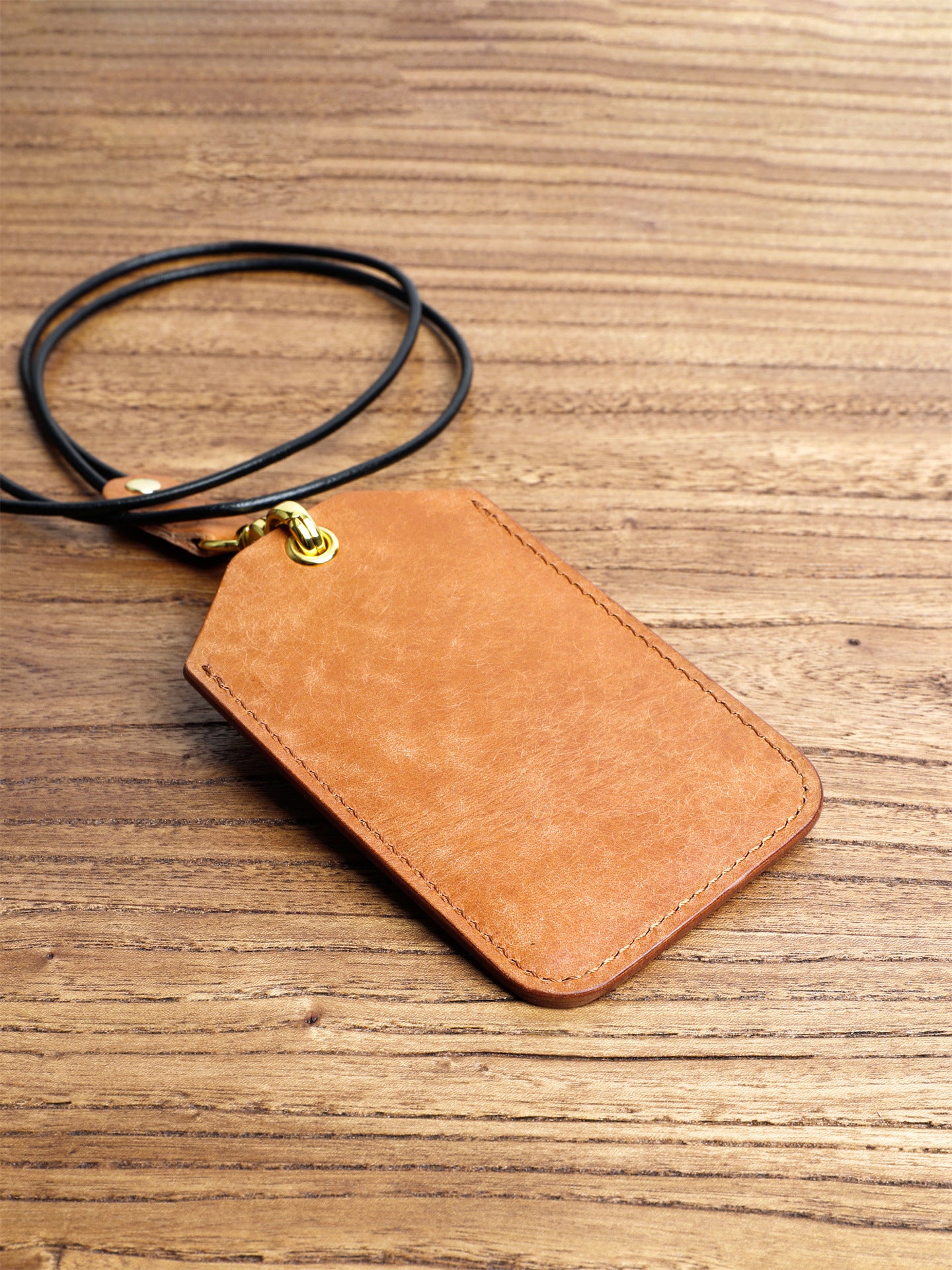 Cowhide Work Certificate With Lanyard Badge Entry Exit Permit Bus Card Pack Card Sleeve