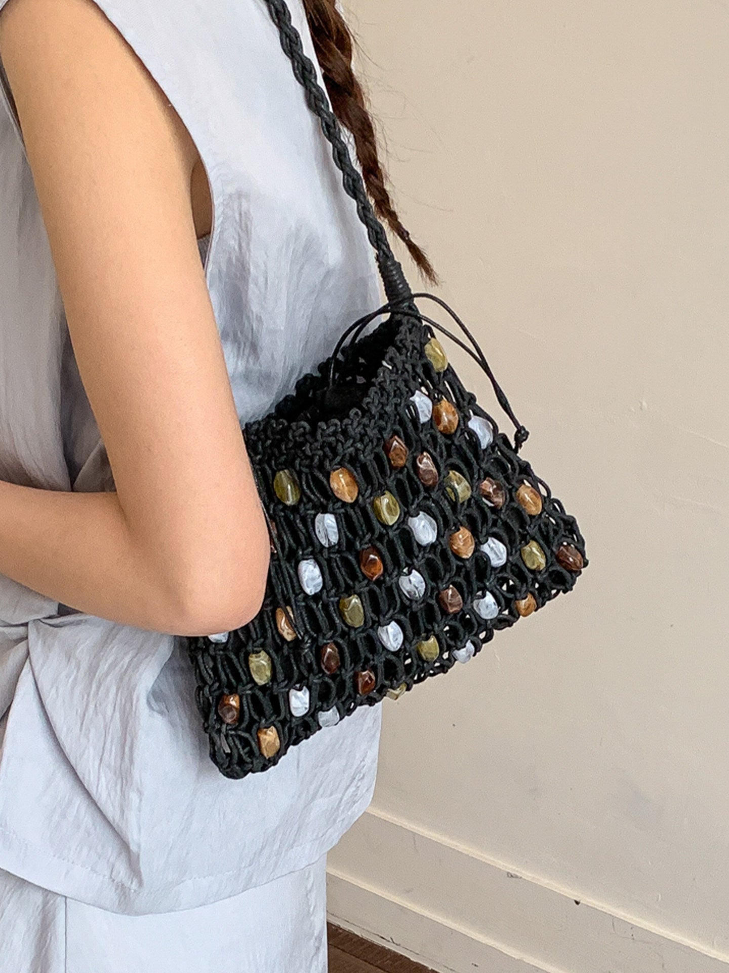 Women's Bohemian Style Hand-woven Fashion Holiday Underarm Bucket Bags