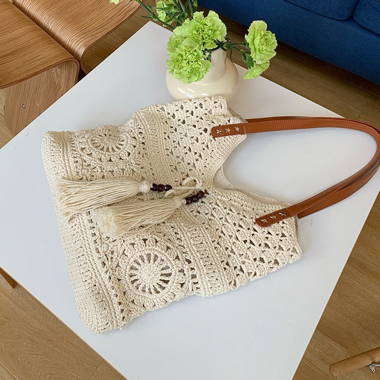 Women's Capacity Cotton Braided Hollow Mesh Seaside Bags