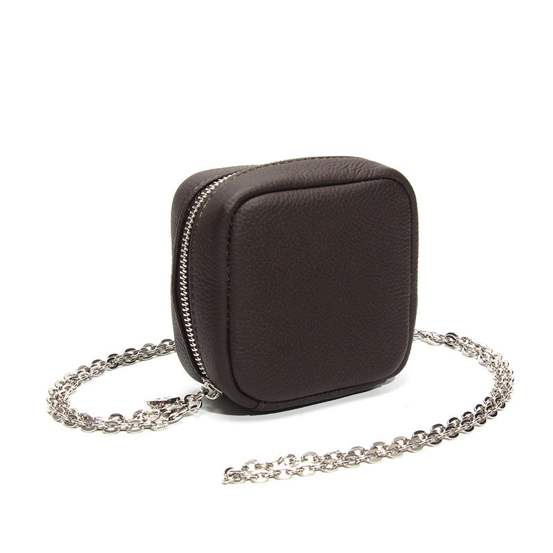 Leather Mini Outing Portable Earphone Jewelry Partition Storage Chain Makeup Bag
