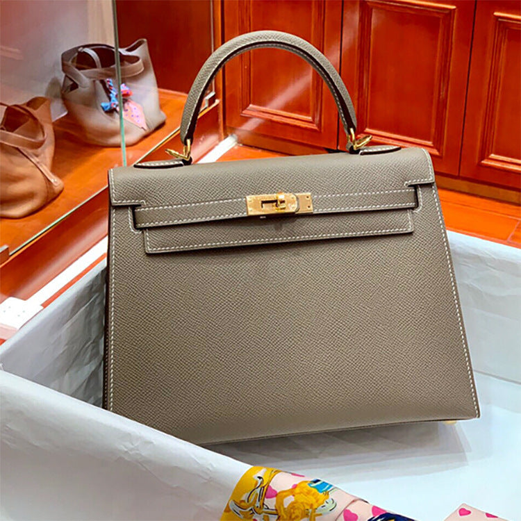 Palm Print Genuine Leather Kelly Second Generation Trendy High Women's Handbag