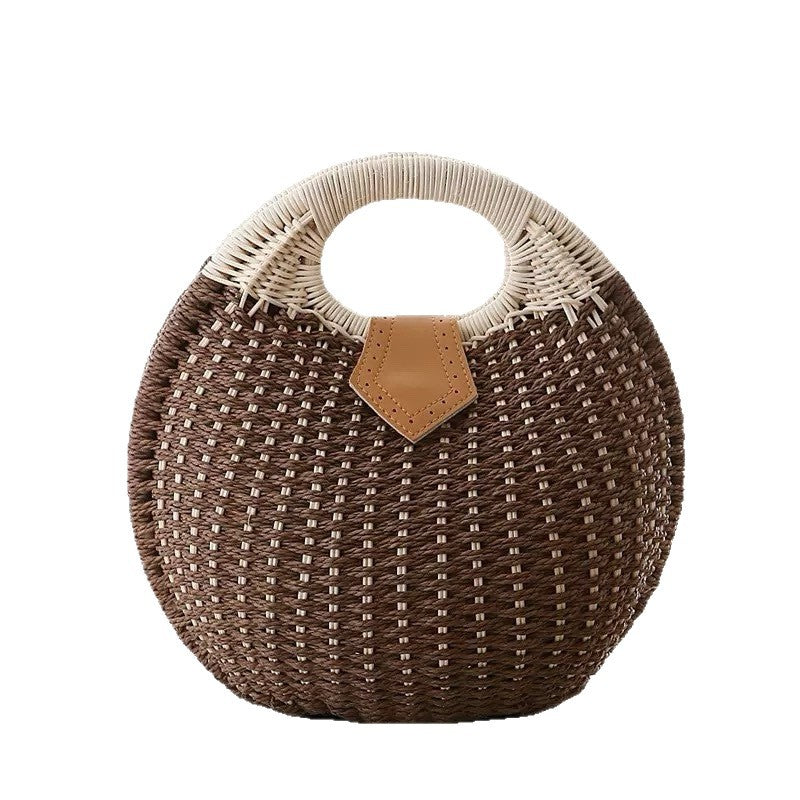 Simple Straw Style Woven Semicircle Beach Portable Round Women's Handbag