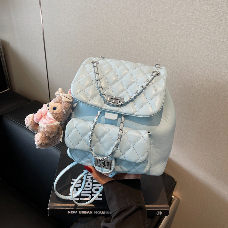 Women's Classic Style Rhombus Chain Trendy Niche Backpacks